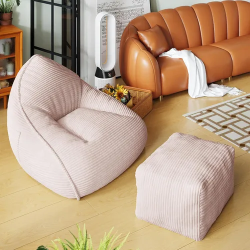 Miniatura 11 de Cloud - Puf grande con otomana, tela de pana + espuma viscoelástica 35D para adultos, tumbonas, sofá, sillón hinchado sin hueso para sala de estar
