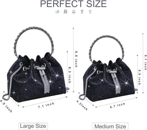Miniatura 6 de Bolso de noche con diamantes de imitación para mujer, bolso de mano plateado con diamantes brillantes para mujer, fiesta, club, boda, baile
