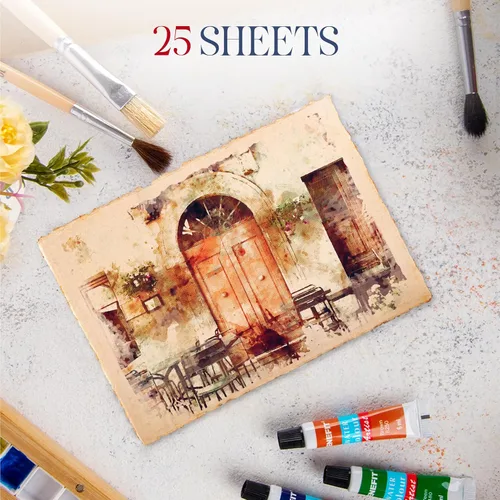 Miniatura 2 de Wanderings 300 g/m² Papel de acuarela hecho a mano grueso – 4x6 Papel vintage hecho a mano con borde engarzado – Papel antiguo prensado en frío
