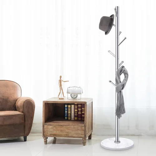 Miniatura 2 de Homde Perchero de metal con base de mármol natural, de acero inoxidable independiente para ropa, árbol con 8 ganchos, colgador de pasillo