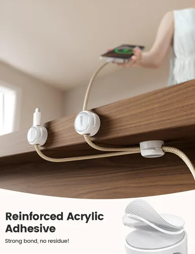 Miniatura 3 de Lamicall Paquete de 8 clips magnéticos para cables, [transparente y brillo plateado] estético fuerte adhesivo para cargador de teléfono, clips