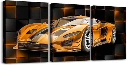 Miniatura 18 de Feelyou Cuadro azul de carreras para pared, 12 x 16 pulgadas, 3 piezas de autos deportivos de velocidad, lienzo para decoración de pared, diseño