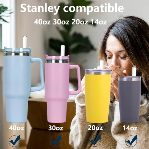 Miniatura 3 de Pajitas de repuesto para vaso Stanley 20, 30, 40 onzas, popotes transparentes reutilizables de 12 pulgadas con cepillo de limpieza largo para vaso