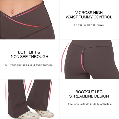 Miniatura 99 de HEGALY Pantalones de yoga acampanados para mujer, leggings cruzados, suaves, de cintura alta, pantalones casuales de entrenamiento con corte de bota