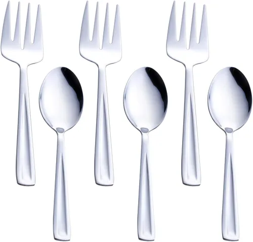 GoGeiLi Juego de cuchara de servir y tenedor de acero inoxidable, incluye 3 cucharas grandes para servir y 3 tenedores de servir, juego de