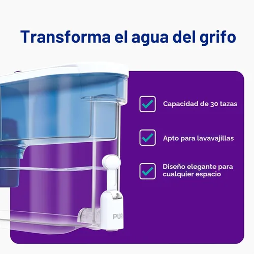 Miniatura 2 de PUR Dispensador de jarra con filtro de agua clásico, 30 tazas, transparente Blanco