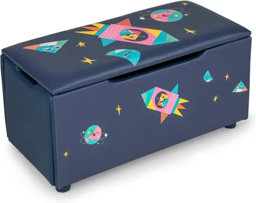 Miniatura 9 de HONEY JOY Caja de juguetes de madera para niños, baúl grande 2 en 1 de almacenamiento de juguetes con asiento acolchado acolchado, asas de Azul