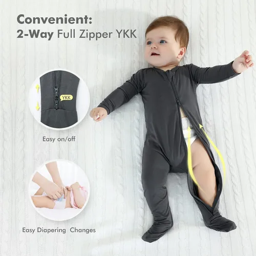 Miniatura 3 de HAPIU - Pijama de bambú con pies para bebé, con cremallera frontal de 2vías, mamelucos Sleep 'N Play, de 0a 24meses