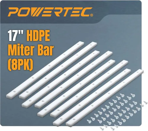 POWERTEC 8PK Barra de inglete de corte transversal para trineo de sierra de mesa, 3/4" x 3/8" x 17" con agujeros preperforados y tornillos para mesa