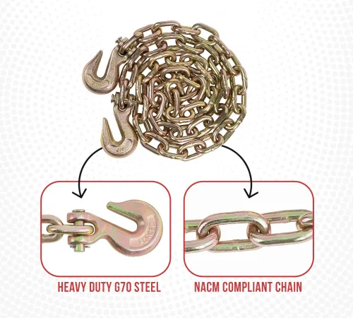 Miniatura 3 de Mytee Products Paquete de 4 cadenas de 3/8 pulgadas x 6 pies de grado 70 con ganchos de agarre de horquilla, cadena de remolque de transporte G70, 4