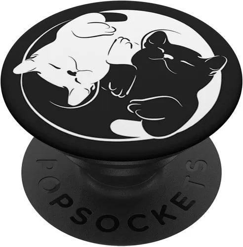 Lindo diseño de gatos Yin Yang con fondo blanco y negro PopSockets PopGrip: agarre intercambiable para teléfonos y tabletas PopSockets PopGrip