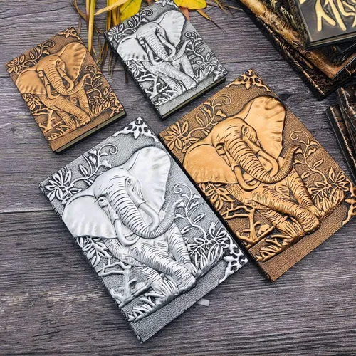 Miniatura 4 de Diario de elefante, cuaderno de escritura de cuero, diario rayado A5, 200 páginas, diario personal antiguo hecho a mano en relieve, cuaderno