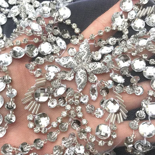Miniatura 3 de Parche de cristal único hecho a mano cosido en piedras de lentejuelas de 15.3 x 11.4 pulgadas, accesorio para vestido, cristal de costura para Blanco