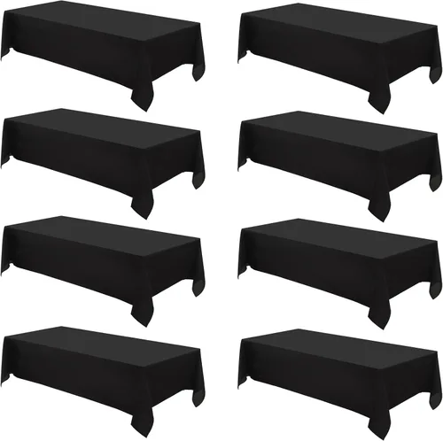 Miniatura 18 de Manteles rectangulares de 60 x 120 pulgadas, paquete de 2 manteles negros para 6 pies, lavables, decorativos, de lino y poliéster, para mesa
