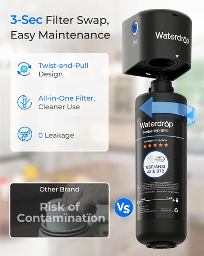 Miniatura 9 de Waterdrop 10UA - Sistema de filtro de agua para debajo del fregadero, reduce PFAS, PFOA/PFOS, plomo, cloro, mal sabor y olor, filtro de agua