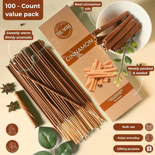 Miniatura 2 de Varitas de incienso de canela, paquete de 100 varillas de incienso, Incienso de Canela, hechas con ingredientes naturales de aroma, insense