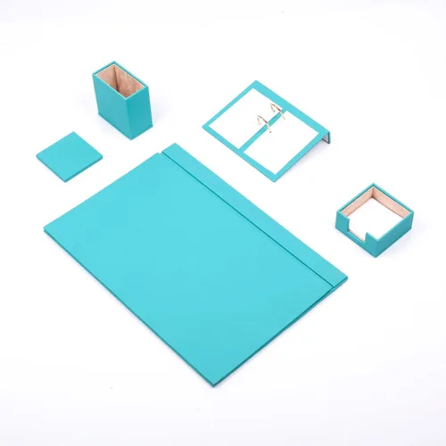 Miniatura 15 de MOOGCO Juego de escritorio de cuero, almohadilla de escritorio, soporte para papel de notas, soporte para bolígrafos, posavasos de cuero, soporte