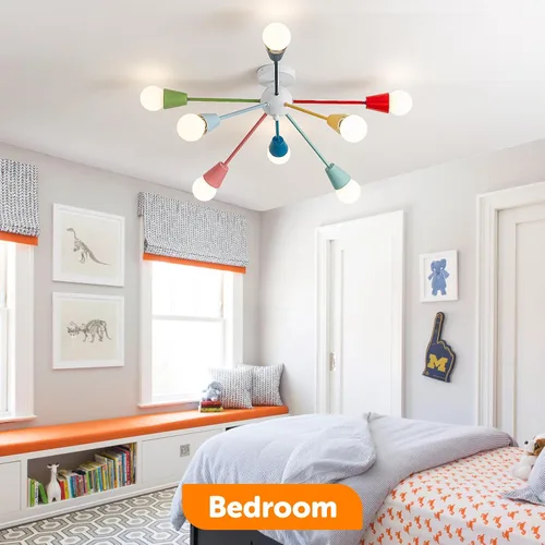 Miniatura 5 de Candelabro colorido, candelabro Sputnik moderno, 8 luces para niños con luces divertidas multicolor arcoíris para habitación de niños, sala