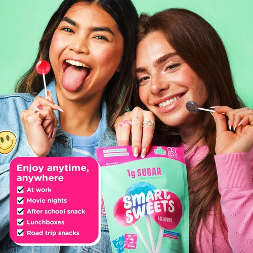 Miniatura 7 de SmartSweets Paletas, 3oz, sabor a frambuesa azul y sandía, caramelo duro con bajo contenido de azúcar (1g), bajo en calorías (40), sin edulcorantes