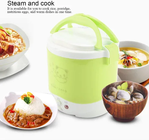 Miniatura 6 de Fdit Olla arrocera, 12 V, 100 W, 1 L, portátil, multifuncional, verde, material de polipropileno de grado alimenticio, para automóvil y hogar