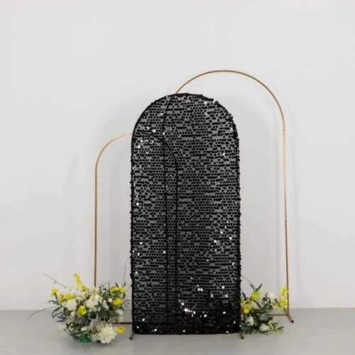 Miniatura 10 de Efavormart - Funda para telón de fondo de lentejuelas color plateado brillante para arco de boda con parte superior redonda, de una cara, 5 pies