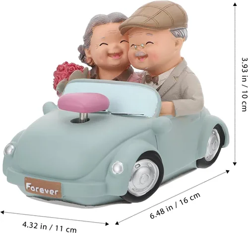 Miniatura 9 de Veemoon Figuras de resina para parejas mayores, decoración de pastel de aniversario de boda, pareja amorosa en el automóvil, estatua para decoración