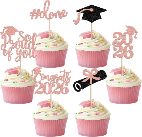 Miniatura 35 de 24 piezas de decoración de cupcakes de graduación para fiesta 2026, selecciones de cupcakes de noche de graduación 2026, decoraciones para pasteles