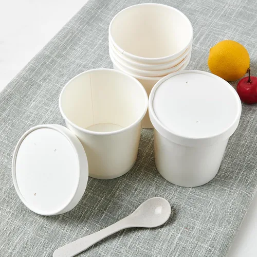 Miniatura 8 de JOLLY PARTY Paquete de 50 recipientes de papel de 16 onzas con tapas, vasos de papel desechables para alimentos, tazas de helado, almacenamiento