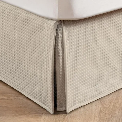 Miniatura 10 de MIYE Falda de cama plisada con tejido de gofre, volante de polvo a medida con caída de 12 pulgadas, ajuste fácil, lavable a máquina, sin esquinas