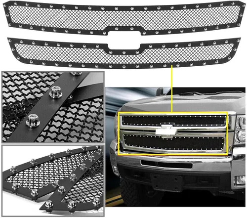 Miniatura 9 de Rejilla de remache frontal de acero inoxidable negra compatible con Chevy Avalanche 1500/2500 03-05 Silverado1500/1500HD/SS/2003-2004 Chevy