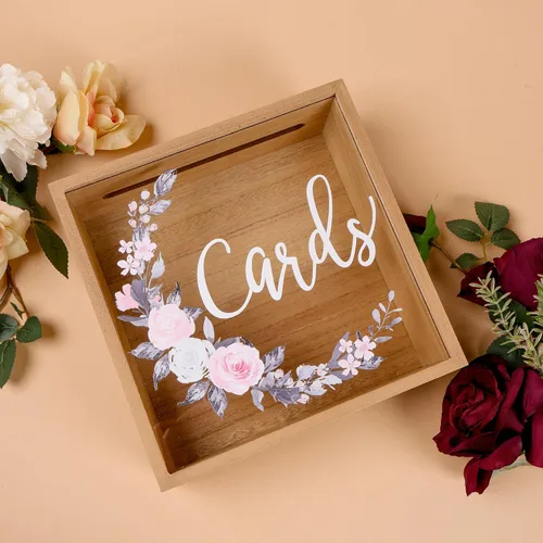 Hanna Roberts Caja de madera con diseño de mapa del mundo y plano para bodas, cumpleaños, graduaciones, baby showers, 9 x 5.5 x 7 pulgadas, fondo de