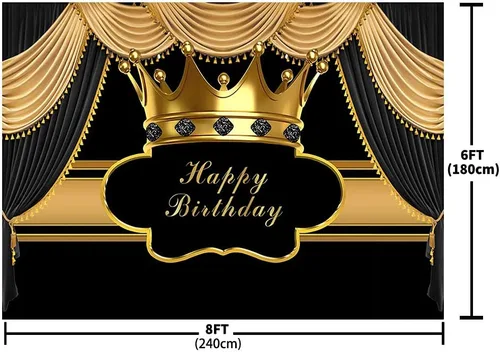 Miniatura 4 de MEHOFOND Cortina Real Negra y Dorada Telón de Fondo para Decoración de Fiesta de Cumpleaños para Hombre Niño Príncipe Cortina de Corona Dorada Negro