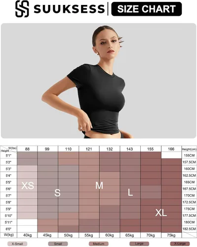 Miniatura 6 de SUUKSESS Camiseta básica ajustada de doble forro para mujer, cuello redondo, manga corta, Y2K
