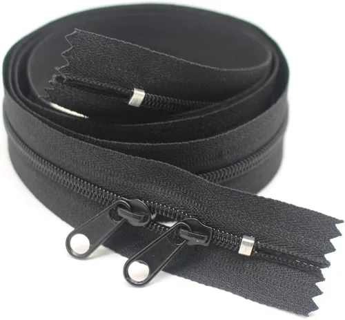 MebuZip 2 cremalleras deslizantes dobles #3 de 20 pulgadas de cabeza a cabeza, de extremo cerrado, cremalleras de bobina de nailon negro para coser,