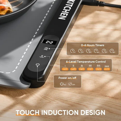 Miniatura 4 de NEWKITCHEN Tapete de calentamiento para alimentos, (XXL, 36 x 16 pulgadas), tapete de calentamiento de alimentos para encimera, de grafeno