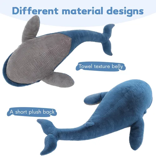 Miniatura 4 de MaoGoLan Ballena de Peluche Rellena de 43 pulgadas, Almohada Grande de Peluche Ballena Azul de 4 pies, Juguete de Ballena Jorobada para Niños