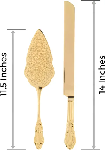 Miniatura 5 de Juego de cuchillo de pastel y servidor, artículos dorados de fiesta para boda, aniversario, fiesta de clásicos, Dorado elegante