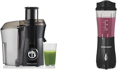 Hamilton Beach Máquina exprimidora, canal de alimentación grande de 3 pulgadas para frutas y verduras enteras y licuadora portátil para batidos y