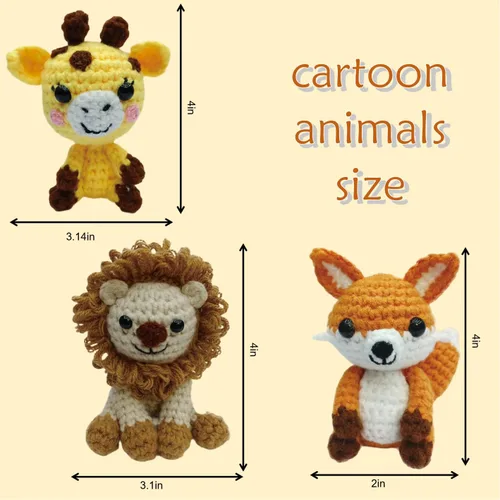Miniatura 3 de GZBZTZ Kit de ganchillo de animales salvajes 3 en 1: león, zorro y jirafa Juego de safari amigurumi para principiantes con guía de video Regalo