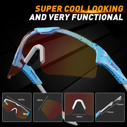 Miniatura 6 de SCVCN Gafas de ciclismo fotocromáticas para hombres y mujeres, UV400, gafas deportivas para jóvenes, a prueba de viento, para béisbol, golf 38-30