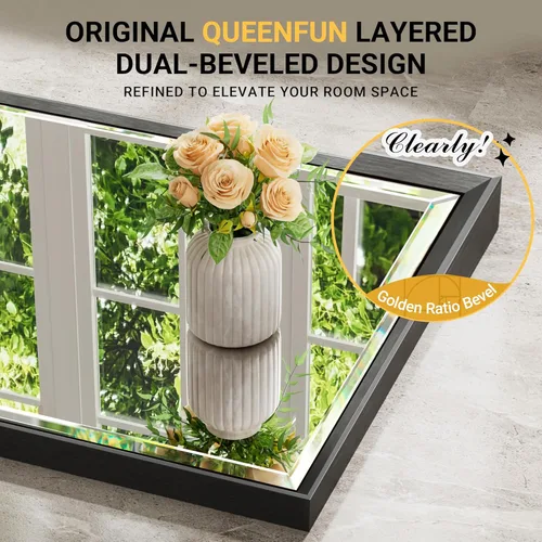 Miniatura 2 de Espejo para baño con marco negro de 22x30 pulgadas, espejo de tocador rectangular biselado negro, espejo de metal negro mate antióxido para pared