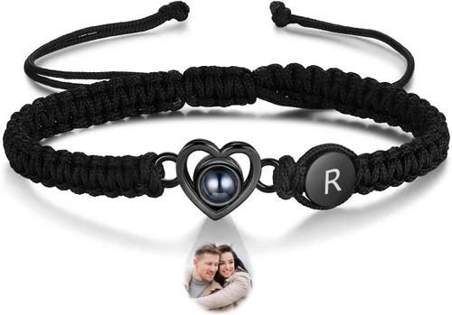 Miniatura 16 de Pulsera con inicial personalizada con imagen en el interior, cuerda de proyección de fotos personalizada para hombres y mujeres, regalo
