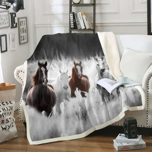 Manta de caballo marrón, manta de sherpa, diseño de animales de granja exóticos, manta de forro polar, para niños, adolescentes, adultos, caballos,