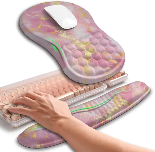 Miniatura 16 de Hokafenle Combinación 2 en 1, reposamuñecas para teclado ondulado y alfombrilla ergonómica para mouse con curvatura, soporte de muñeca para aliviar