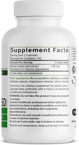 Miniatura 2 de Bronson Ginkgo Biloba Extra Strength Apoya la función cerebral y soporte de memoria, 250 cápsulas vegetarianas