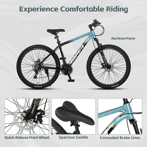 Miniatura 4 de AVASTA Earth 26 - Bicicleta de montaña de 27.5 pulgadas con marco de aluminio de 21 velocidades, freno de doble disco, cómodo sillín y varios