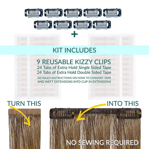 Miniatura 2 de Kit de extensiones de cabello con clip, convierte extensiones de cabello humano con cinta adhesiva en un juego de clip personalizado, clips a Negro
