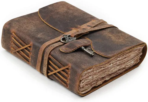 Miniatura 19 de Diario de cuero LEATHER VILLAGE – 200 páginas de papel antiguo con bordes recortados hecho a mano – Diario encuadernado en cuero para mujeres