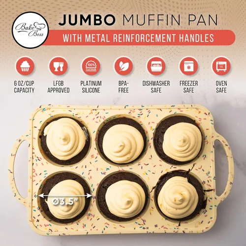Miniatura 2 de BAKE BOSS Molde de Silicona Confetti para Muffins Jumbo de 6 Cavidades–Moldes Antiadherentes para Cupcakes para Hornear, Moldes de Silicona Grandes