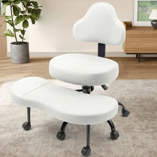 AtHope Silla de oficina con patas cruzadas, silla de escritorio entrecruzada, asiento de yoga para meditación para TDAH con altura ajustable, Blanco